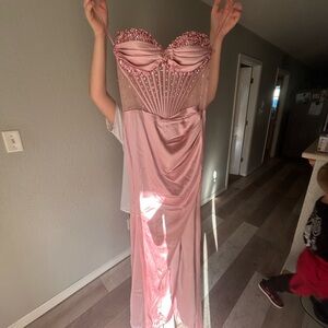 Blush pink long prom dress—size 4 newly used—corset top